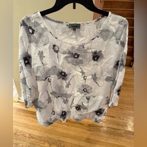 Shana Gray Floral Print 3/4 Sleeve Blouse Size L
